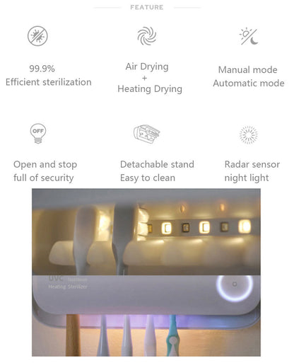 Smart UVC Toothbrush Sterilizer & Holder with Heat Drying, Radar Sensor Night Light(white) - Image 5