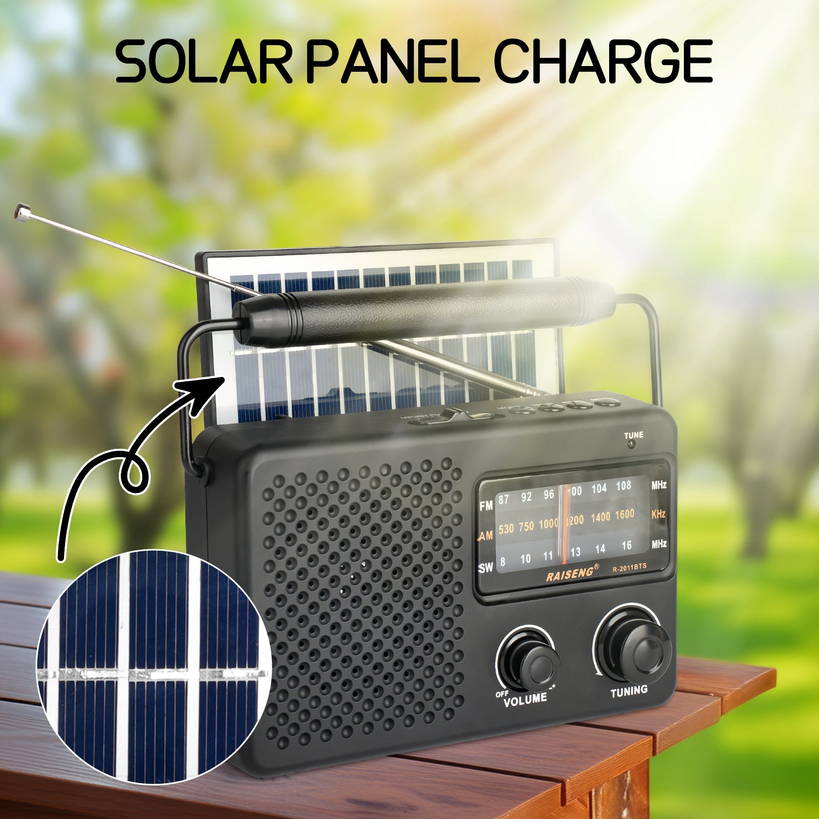 Portable Solar Powered 3-Band AM/FM/SW Radio with Bluetooth Speaker & Multiple Charging Options(black) - Image 2