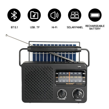 Portable Solar Powered 3-Band AM/FM/SW Radio with Bluetooth Speaker & Multiple Charging Options(black) - Image 3