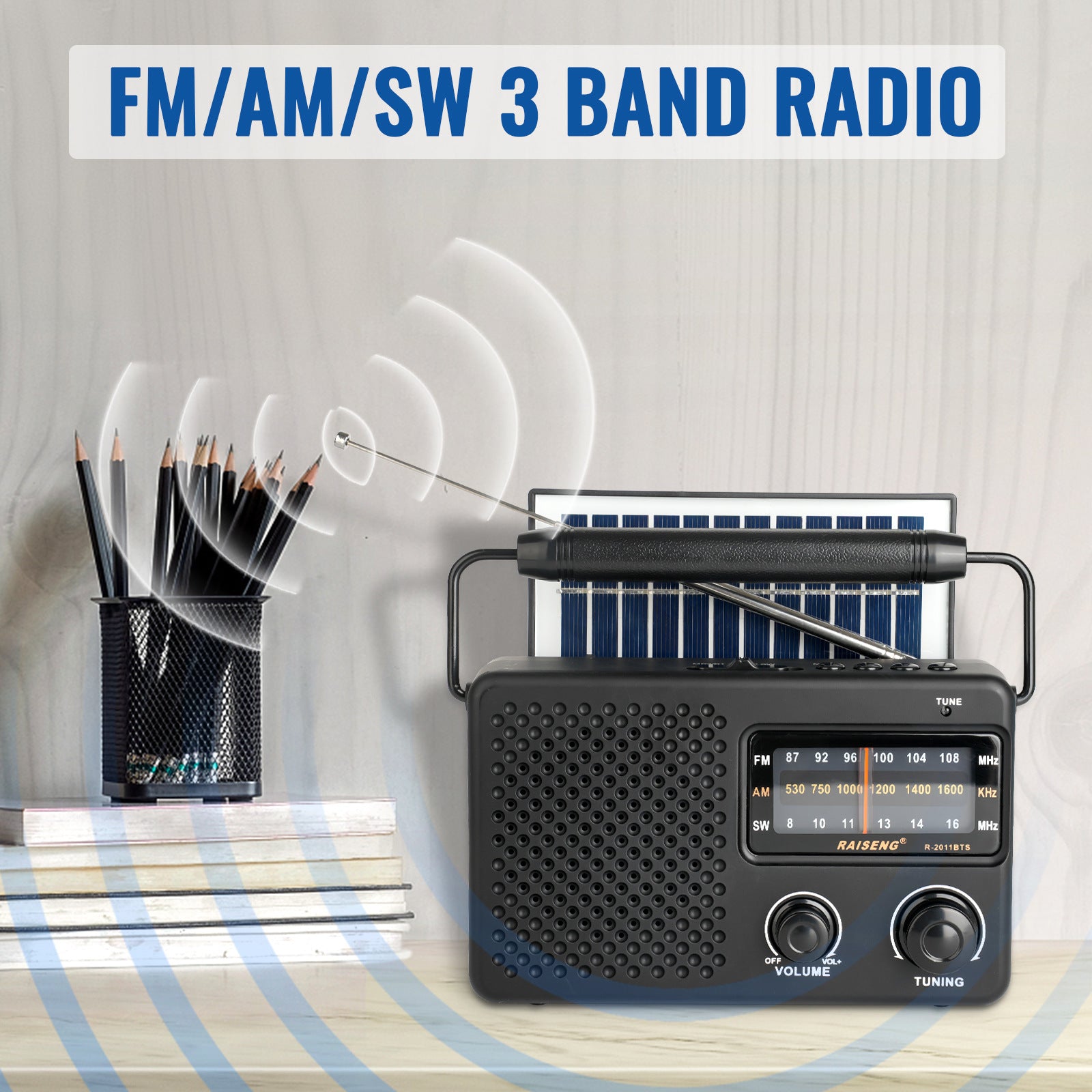 Portable Solar Powered 3-Band AM/FM/SW Radio with Bluetooth Speaker & Multiple Charging Options(black) - Image 4