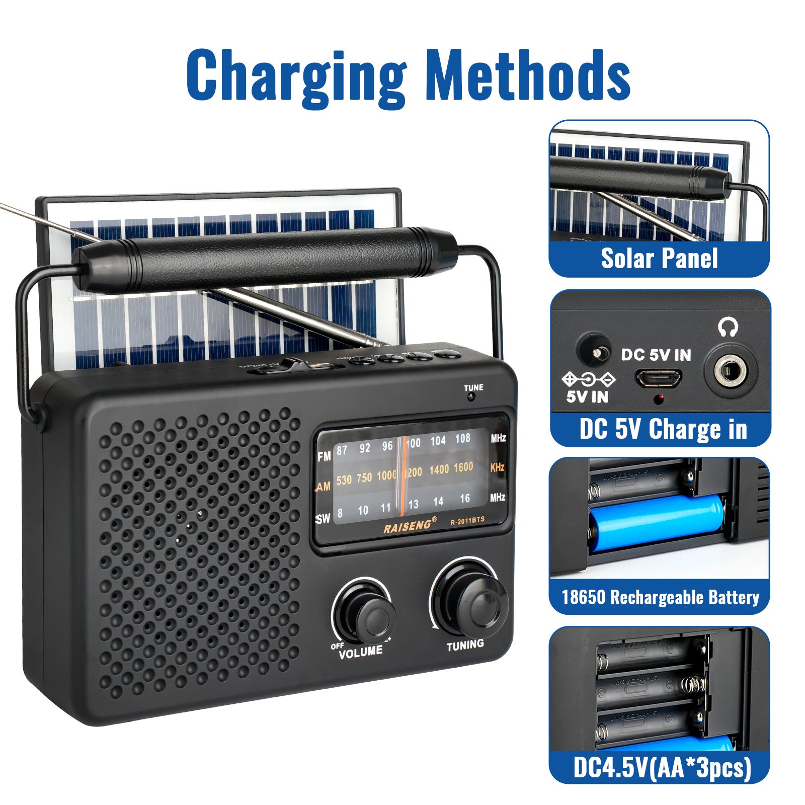Portable Solar Powered 3-Band AM/FM/SW Radio with Bluetooth Speaker & Multiple Charging Options(black) - Image 5