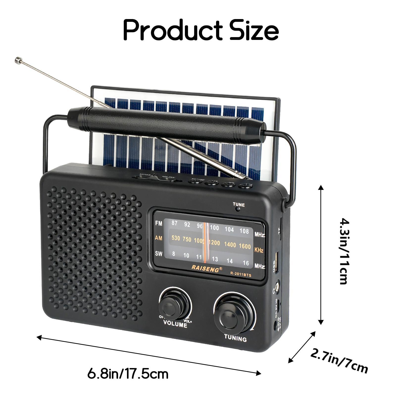 Portable Solar Powered 3-Band AM/FM/SW Radio with Bluetooth Speaker & Multiple Charging Options(black) - Image 6