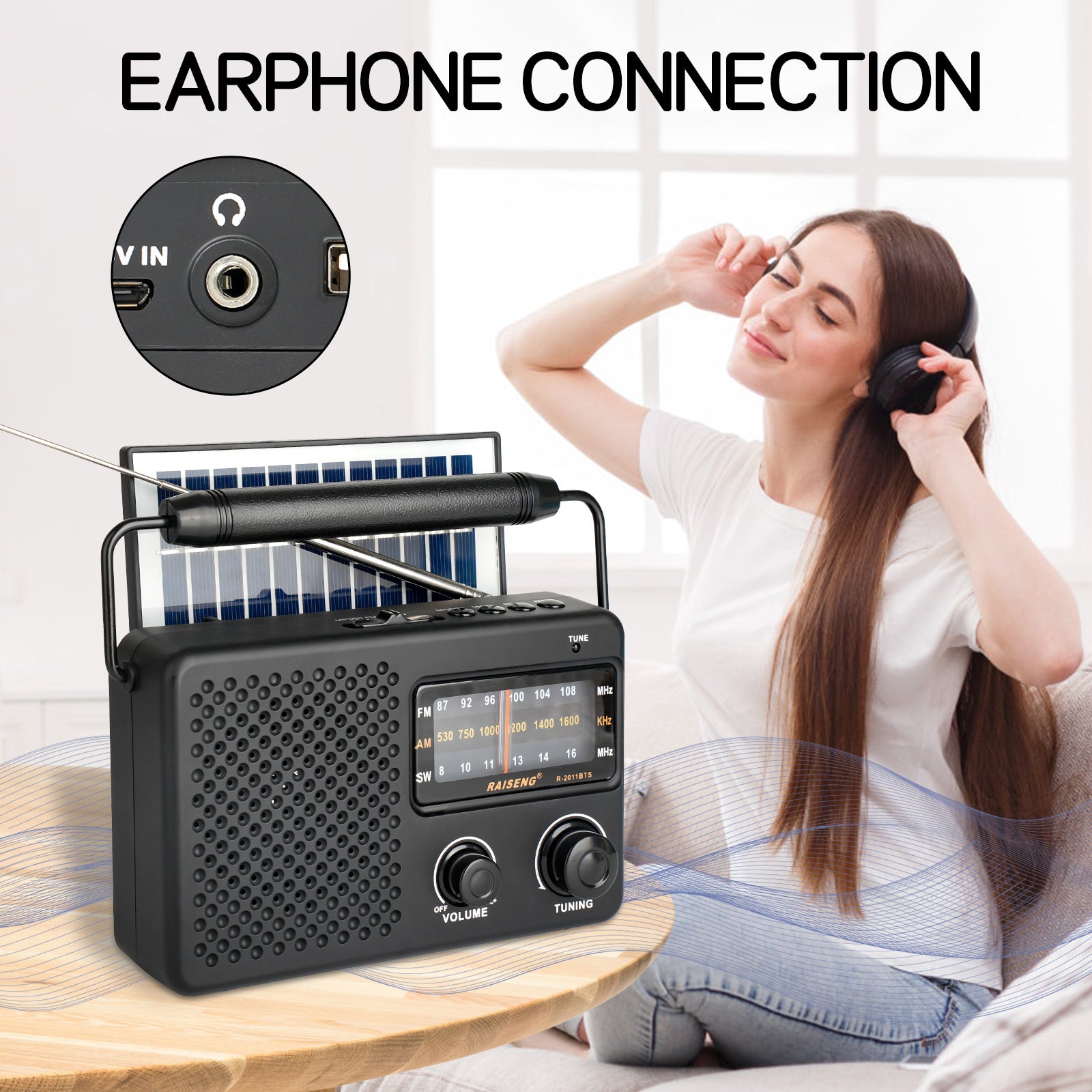 Portable Solar Powered 3-Band AM/FM/SW Radio with Bluetooth Speaker & Multiple Charging Options(black) - Image 9