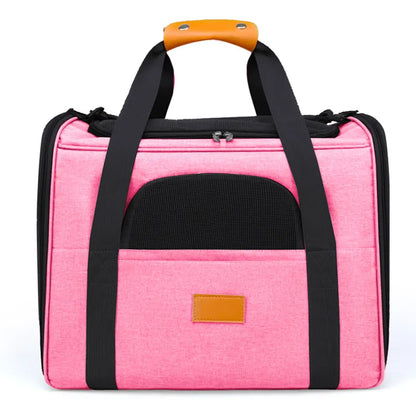 Foldable Soft-Sided Pet Carrier for Travel - Fits Cats & Small Dogs Under 6kg, with Removable Plush Bed & Shoulder Strap(pink)