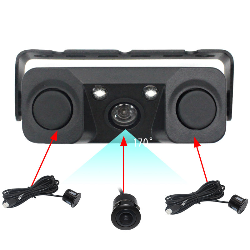3-in-1 Car Reversing Camera & Parking Sensor System with Monitor - License Plate Frame Mount, Waterproof & Night Vision(black) - Image 2