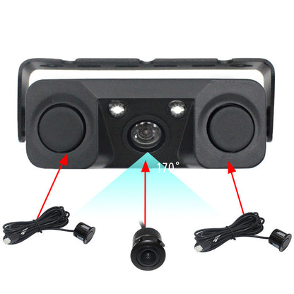 3-in-1 Car Reversing Camera & Parking Sensor System with Monitor - License Plate Frame Mount, Waterproof & Night Vision(black) - Image 2