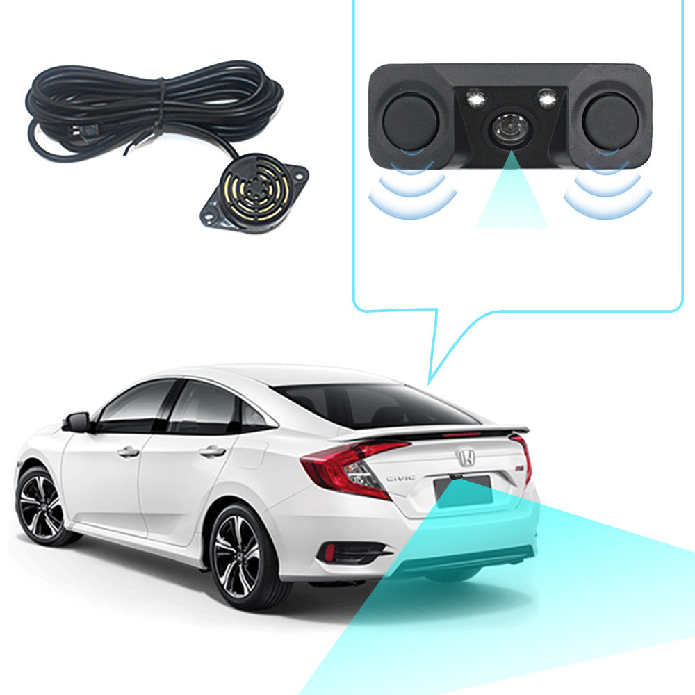 3-in-1 Car Reversing Camera & Parking Sensor System with Monitor - License Plate Frame Mount, Waterproof & Night Vision(black) - Image 6