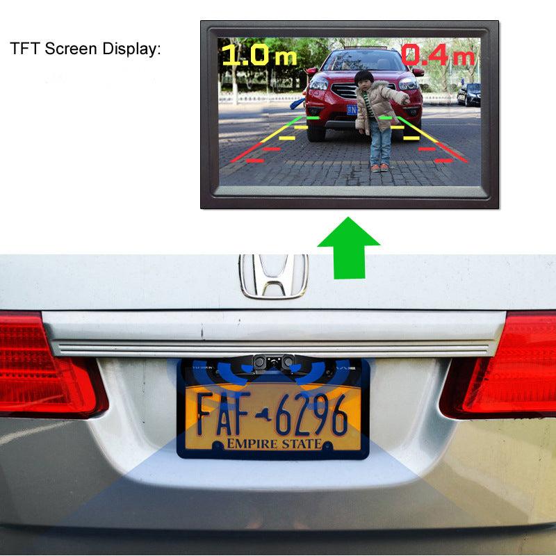 3-in-1 Car Reversing Camera & Parking Sensor System with Monitor - License Plate Frame Mount, Waterproof & Night Vision(black) - Image 8