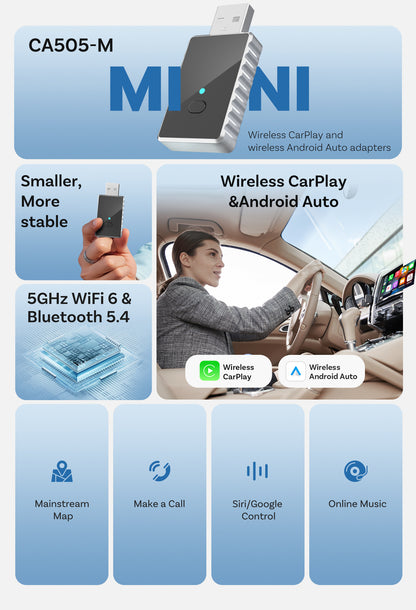 Mini 2-in-1 Wireless CarPlay & Android Auto Adapter - 5GHz WiFi 6, Bluetooth 5.4, Plug & Play Dongle(black) - Image 5