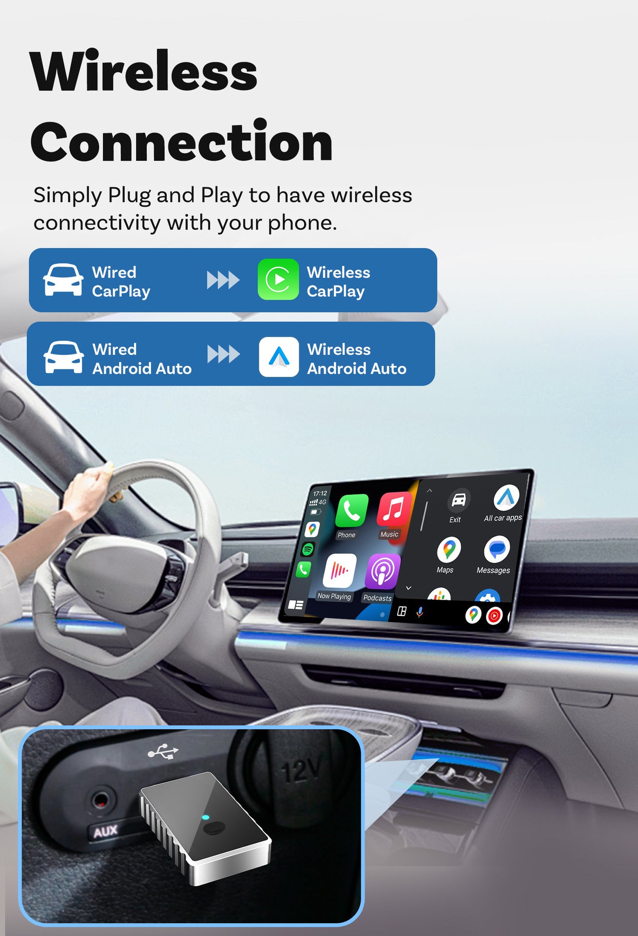 Mini 2-in-1 Wireless CarPlay & Android Auto Adapter - 5GHz WiFi 6, Bluetooth 5.4, Plug & Play Dongle(black) - Image 6