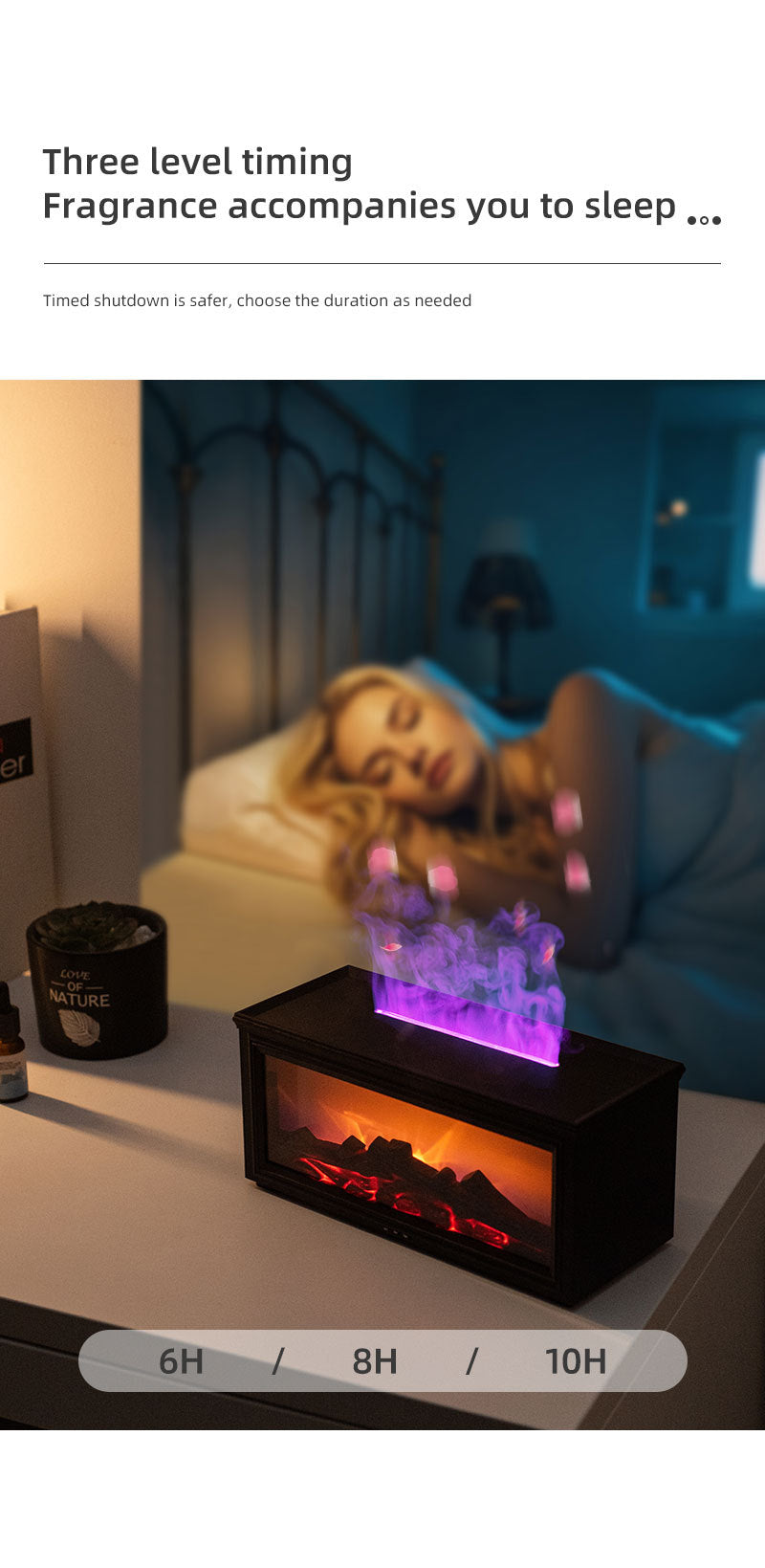 Fireplace Flame Effect Aroma Diffuser & Humidifier with 7-Colour Light, Timer & Remote Control(Light Wood Grain) - Image 8