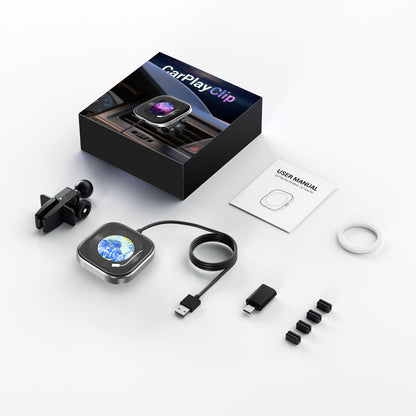 Wireless CarPlay Adapter with 1.6" Multi-Functional Screen, Car Diffuser & 360 Vent Clip(silver) - Image 2