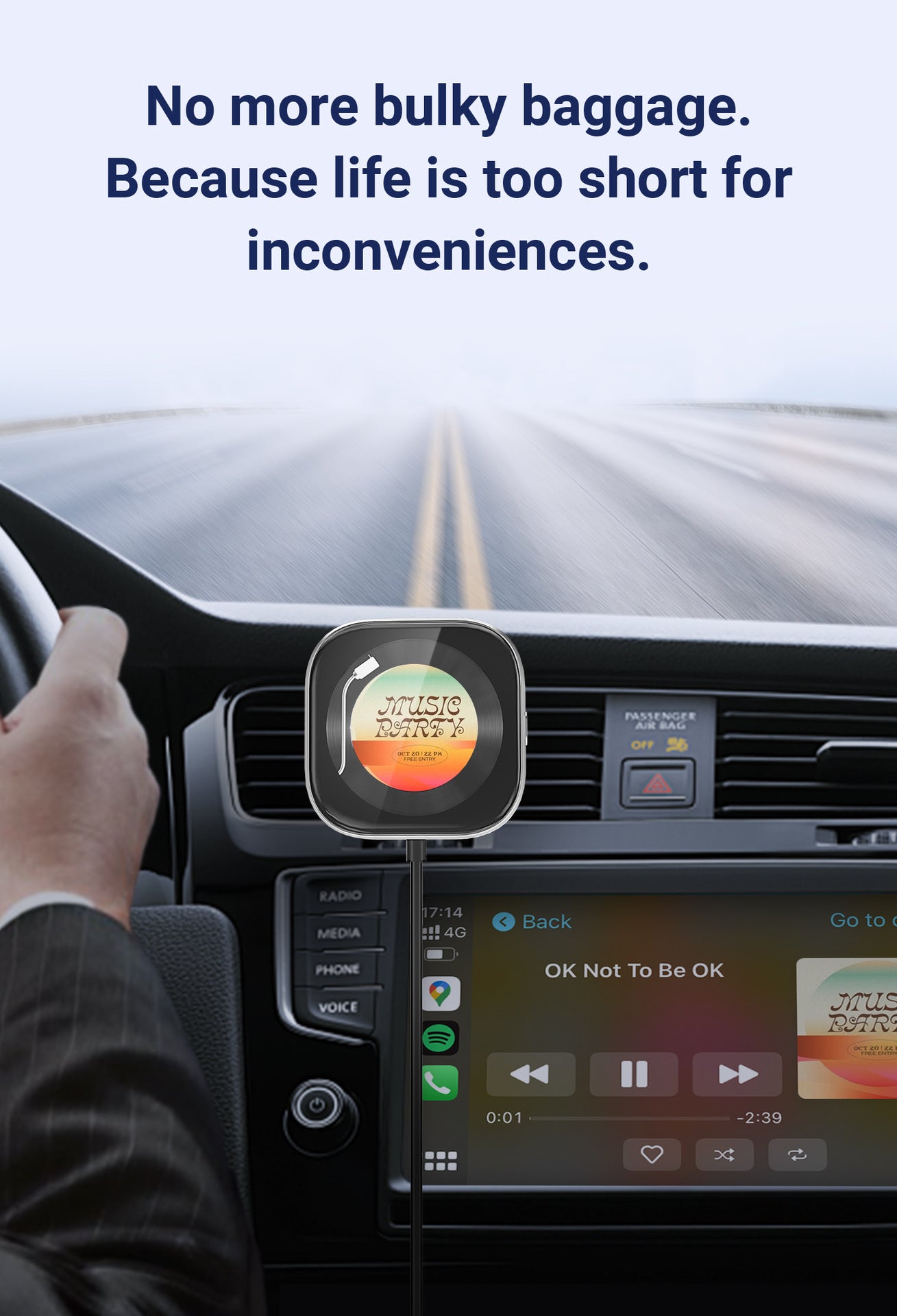 Wireless CarPlay Adapter with 1.6" Multi-Functional Screen, Car Diffuser & 360 Vent Clip(silver) - Image 8