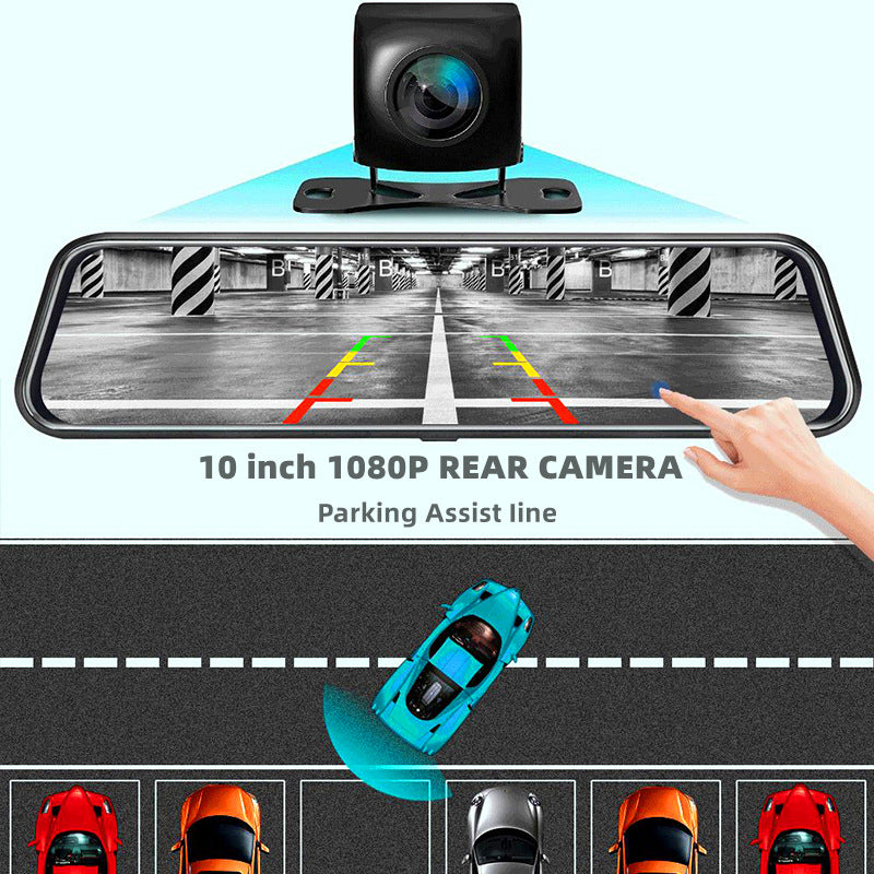 10-Inch Dual Lens Dash Cam Mirror - 1080P FHD Touch Screen Car DVR with Rear Camera, Night Vision & G-Sensor(black) - Image 3