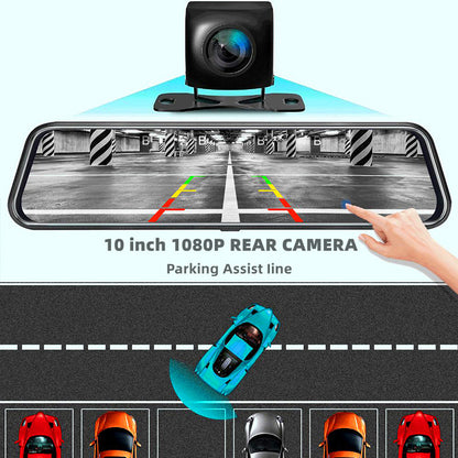 10-Inch Dual Lens Dash Cam Mirror - 1080P FHD Touch Screen Car DVR with Rear Camera, Night Vision & G-Sensor(black) - Image 3