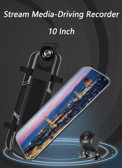 10-Inch Dual Lens Dash Cam Mirror - 1080P FHD Touch Screen Car DVR with Rear Camera, Night Vision & G-Sensor(black) - Image 5