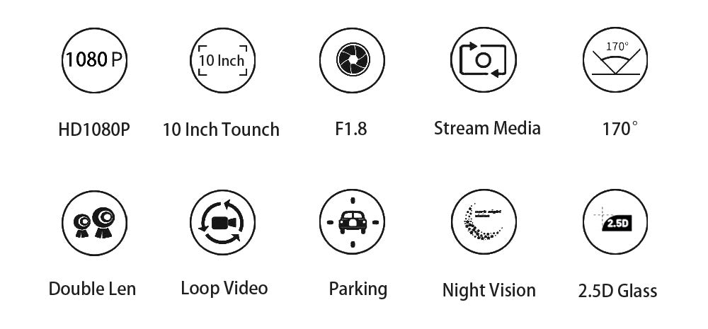 10-Inch Dual Lens Dash Cam Mirror - 1080P FHD Touch Screen Car DVR with Rear Camera, Night Vision & G-Sensor(black) - Image 7