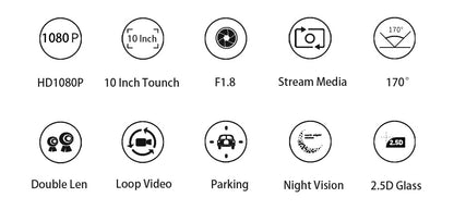 10-Inch Dual Lens Dash Cam Mirror - 1080P FHD Touch Screen Car DVR with Rear Camera, Night Vision & G-Sensor(black) - Image 7