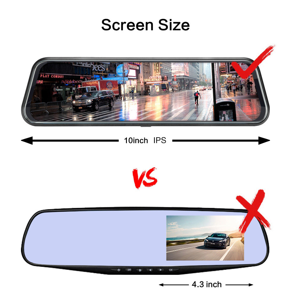 10-Inch Dual Lens Dash Cam Mirror - 1080P FHD Touch Screen Car DVR with Rear Camera, Night Vision & G-Sensor(black) - Image 8