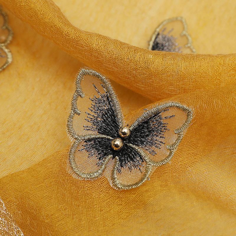 Elegant Butterfly Embroidered Scarf Shawl - Large Soft Silk Blend Wrap for Women(Yellow) - Image 6