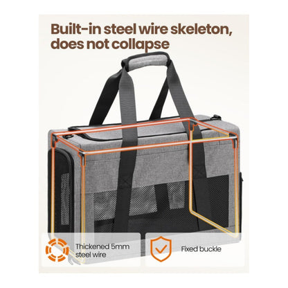 Sturdy & Breathable Pet Carrier for Small Cats & Dogs - Collapsible Travel Bag with Steel Frame, Safety Locks & Sunshade(Grey) - Image 3