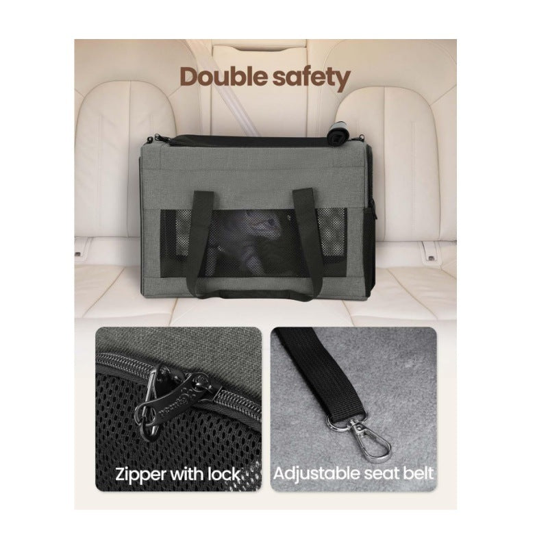 Sturdy & Breathable Pet Carrier for Small Cats & Dogs - Collapsible Travel Bag with Steel Frame, Safety Locks & Sunshade(Grey) - Image 6