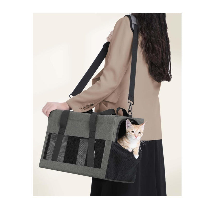 Sturdy & Breathable Pet Carrier for Small Cats & Dogs - Collapsible Travel Bag with Steel Frame, Safety Locks & Sunshade(Grey) - Image 9