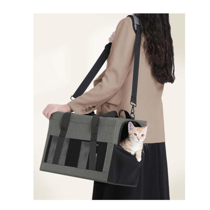 Sturdy & Breathable Pet Carrier for Small Cats & Dogs - Collapsible Travel Bag with Steel Frame, Safety Locks & Sunshade(Grey) - Image 9
