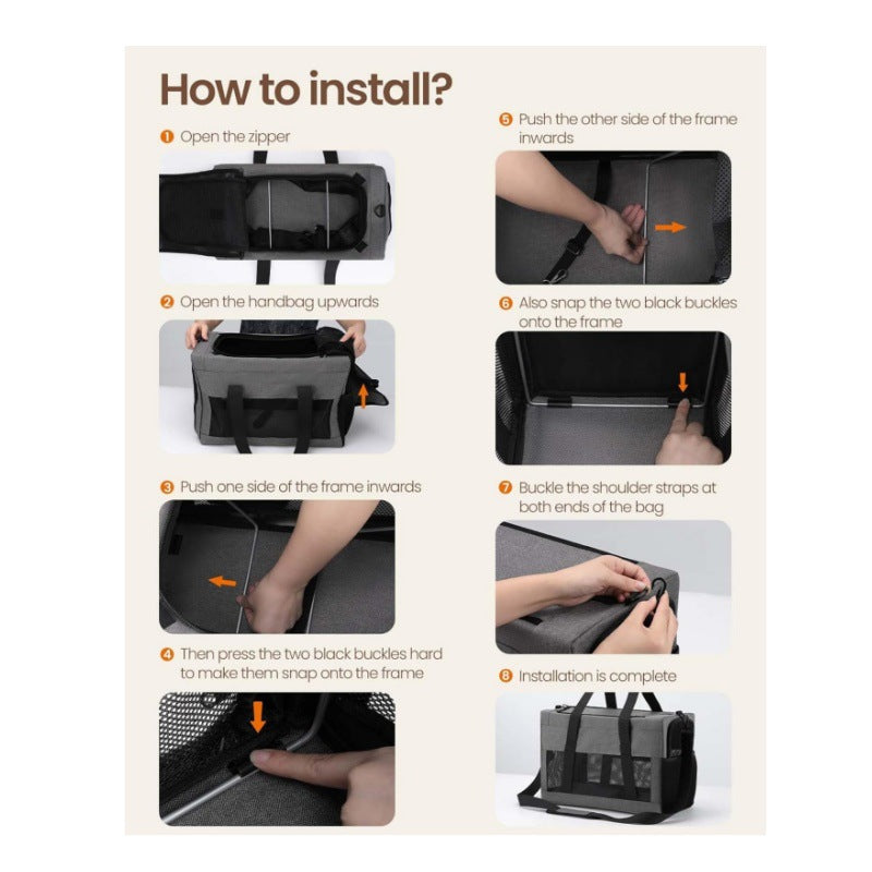 Sturdy & Breathable Pet Carrier for Small Cats & Dogs - Collapsible Travel Bag with Steel Frame, Safety Locks & Sunshade(black) - Image 7