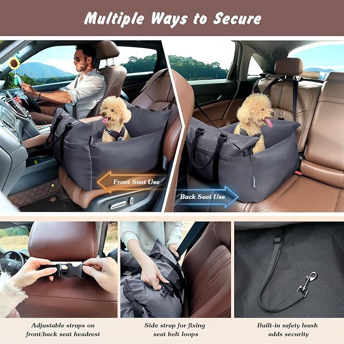 2-in-1 Pet Car Booster Seat & Travel Bed - Removable, Non-Slip, for Small Dogs & Cats(Khaki) - Image 3