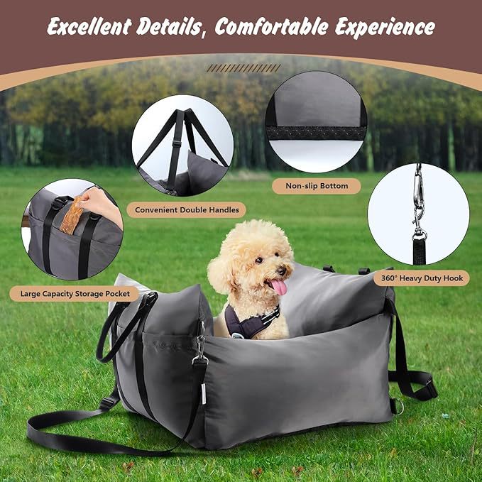 2-in-1 Pet Car Booster Seat & Travel Bed - Removable, Non-Slip, for Small Dogs & Cats(Grey) - Image 2