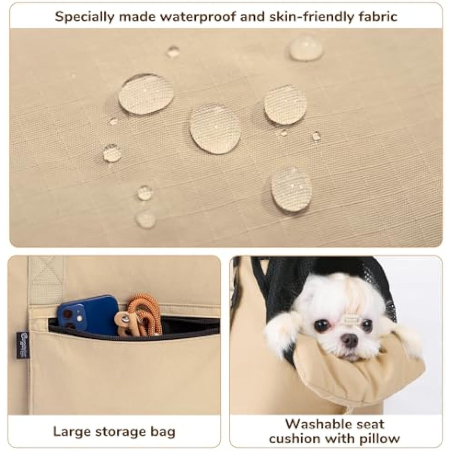 Versatile Pet Carrier Tote Bag for Small Dogs & Cats - Waterproof, Car Seat Function & Adjustable Safety Exit(Khaki) - Image 2