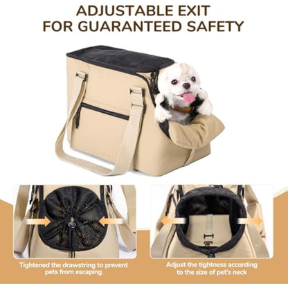Versatile Pet Carrier Tote Bag for Small Dogs & Cats - Waterproof, Car Seat Function & Adjustable Safety Exit(Khaki) - Image 3