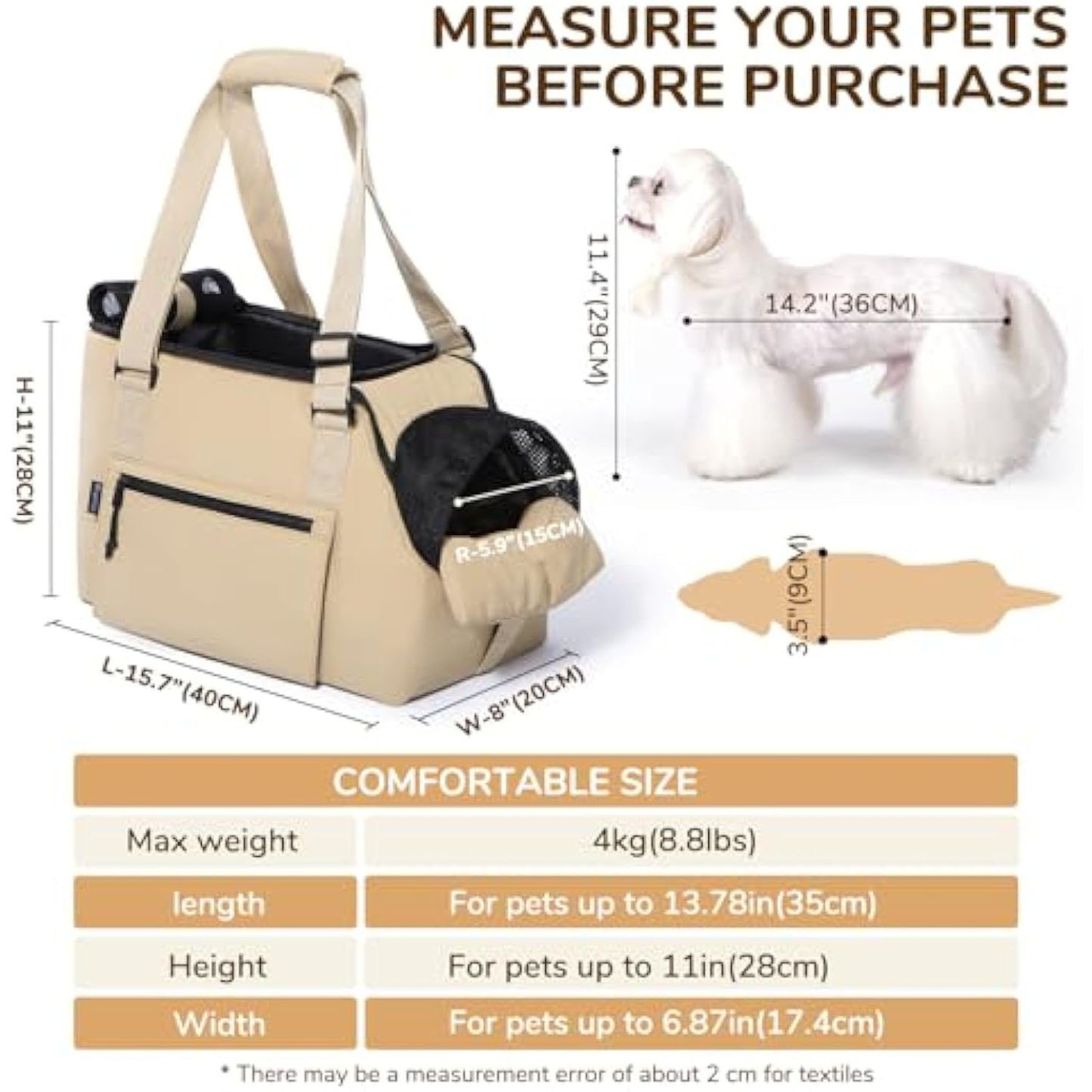 Versatile Pet Carrier Tote Bag for Small Dogs & Cats - Waterproof, Car Seat Function & Adjustable Safety Exit(Khaki) - Image 4