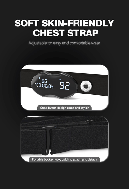 Smart Fitness Heart Rate Monitor Chest Strap with Data Display - IP67 Waterproof, Rechargeable, BLE & ANT+(black) - Image 5