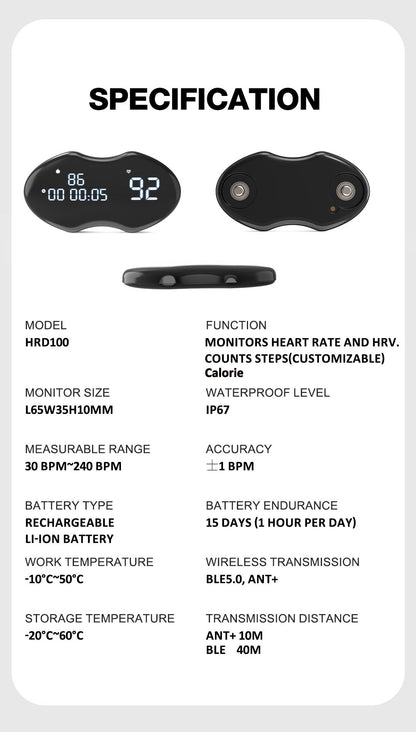 Smart Fitness Heart Rate Monitor Chest Strap with Data Display - IP67 Waterproof, Rechargeable, BLE & ANT+(black) - Image 8