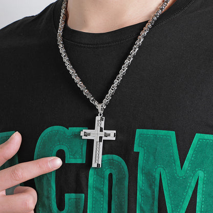 Men's Stainless Steel Layered Cross Pendant with Byzantine Chain - Fashion Statement Necklace(black) - Image 5