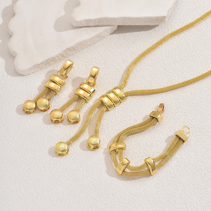Elegant 3-Piece Mesh Chain Jewelry Set - Tassel Necklace, Bracelet & Dangle Earrings(gold) - Image 3