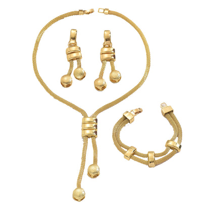 Elegant 3-Piece Mesh Chain Jewelry Set - Tassel Necklace, Bracelet & Dangle Earrings(gold) - Image 5