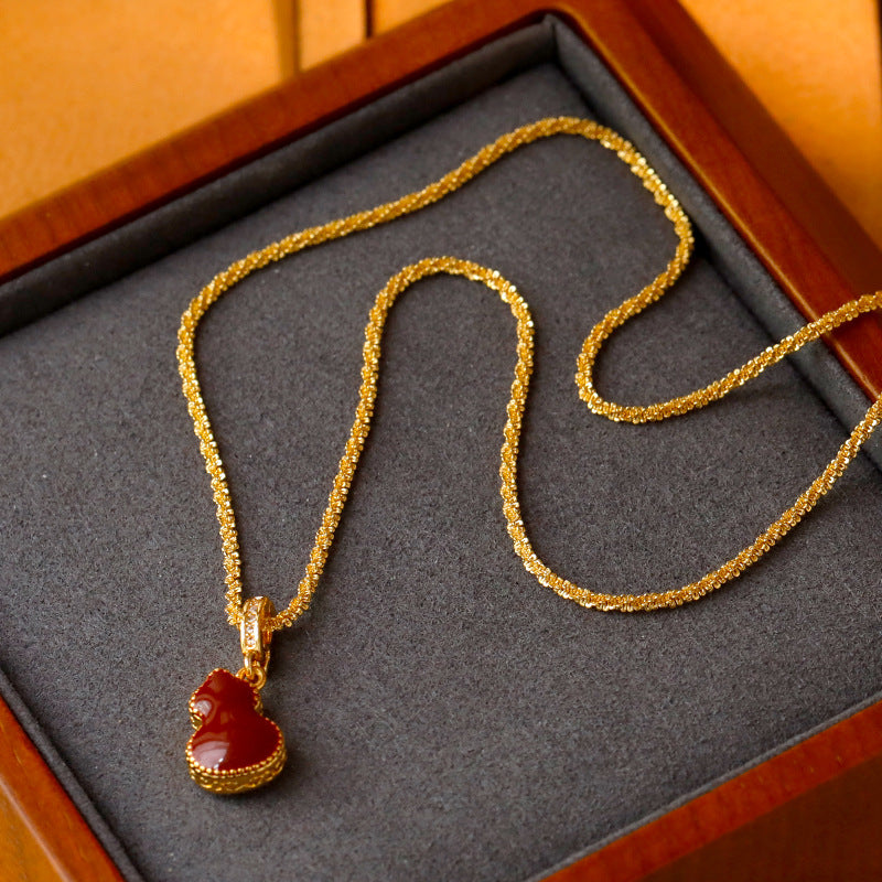 Elegant Gourd Pendant Necklace with Adjustable Textured Chain - Lucky Calabash Jewelry for Women(red) - Image 3