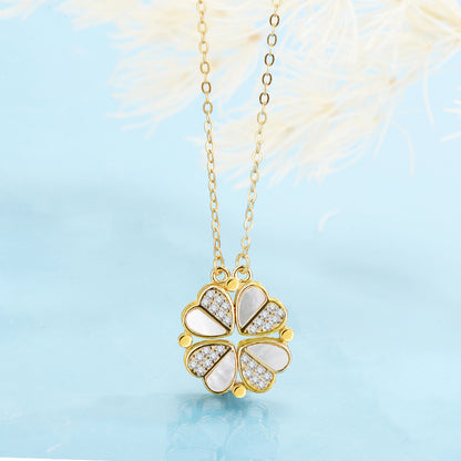 S925 Sterling Silver 2-in-1 Magnetic Convertible Clover to Hearts Pendant Necklace(Platinum) - Image 3