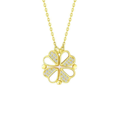 S925 Sterling Silver 2-in-1 Magnetic Convertible Clover to Hearts Pendant Necklace(Platinum) - Image 4