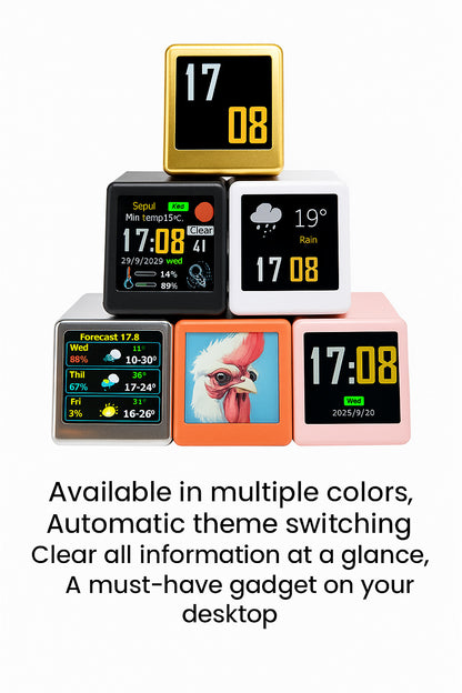 2pc Mini Smart Wi-Fi Weather Station Clock - Desktop Digital Clock with HD IPS Screen, Customizable GIF Display & 3-Day Forecast(Yellow) - Image 3