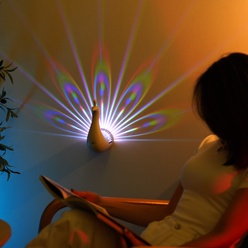 Peacock Projection LED Night Light - Multi-Color Atmosphere Lamp with Remote & Touch Control, USB Rechargeable(white) - Image 3