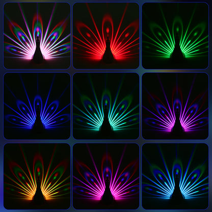 Peacock Projection LED Night Light - Multi-Color Atmosphere Lamp with Remote & Touch Control, USB Rechargeable(white) - Image 4