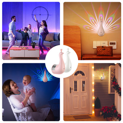 Peacock Projection LED Night Light - Multi-Color Atmosphere Lamp with Remote & Touch Control, USB Rechargeable(white) - Image 6