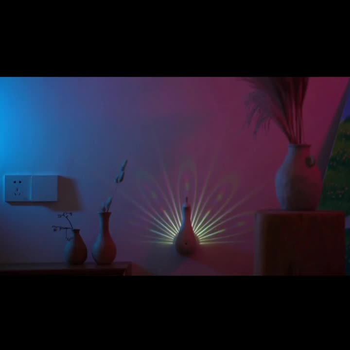 Peacock Projection LED Night Light - Multi-Color Atmosphere Lamp with Remote & Touch Control, USB Rechargeable(pink) - Image 2