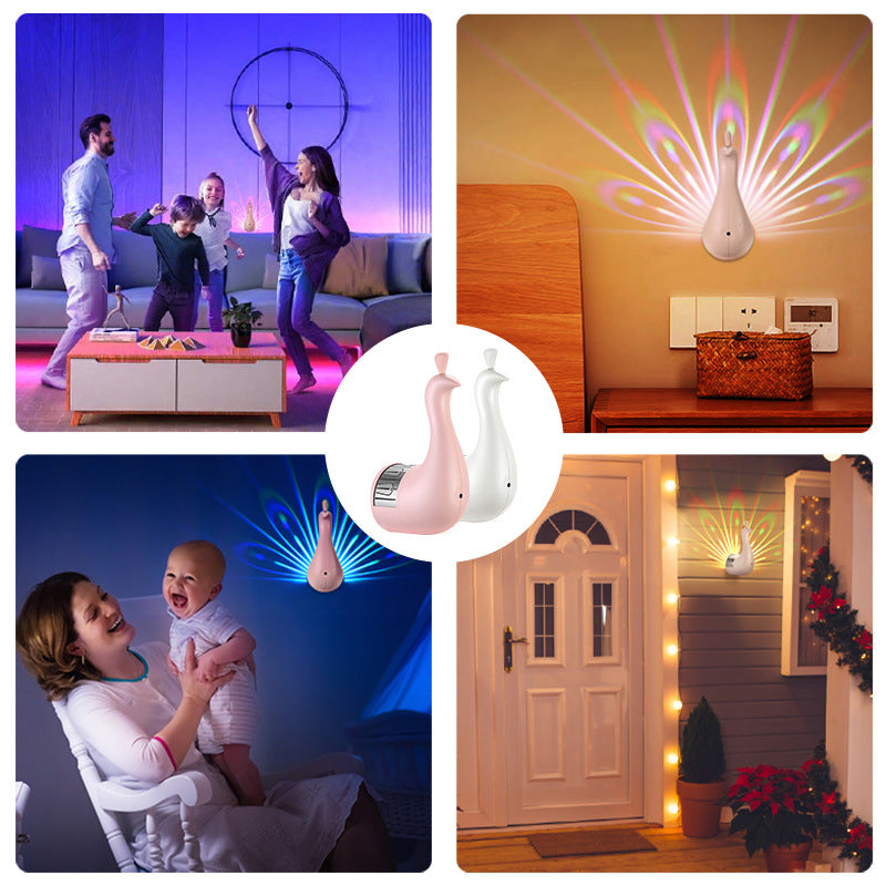 Peacock Projection LED Night Light - Multi-Color Atmosphere Lamp with Remote & Touch Control, USB Rechargeable(pink) - Image 6