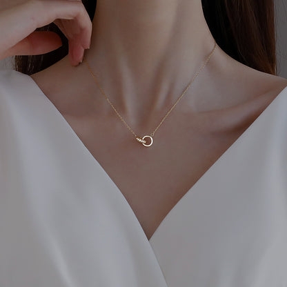 2pc Elegant Interlocking Rings Pendant Necklace with Zirconia Accents - Copper Base, Minimalist Jewelry(Rose gold) - Image 2