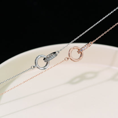2pc Elegant Interlocking Rings Pendant Necklace with Zirconia Accents - Copper Base, Minimalist Jewelry(Rose gold) - Image 4